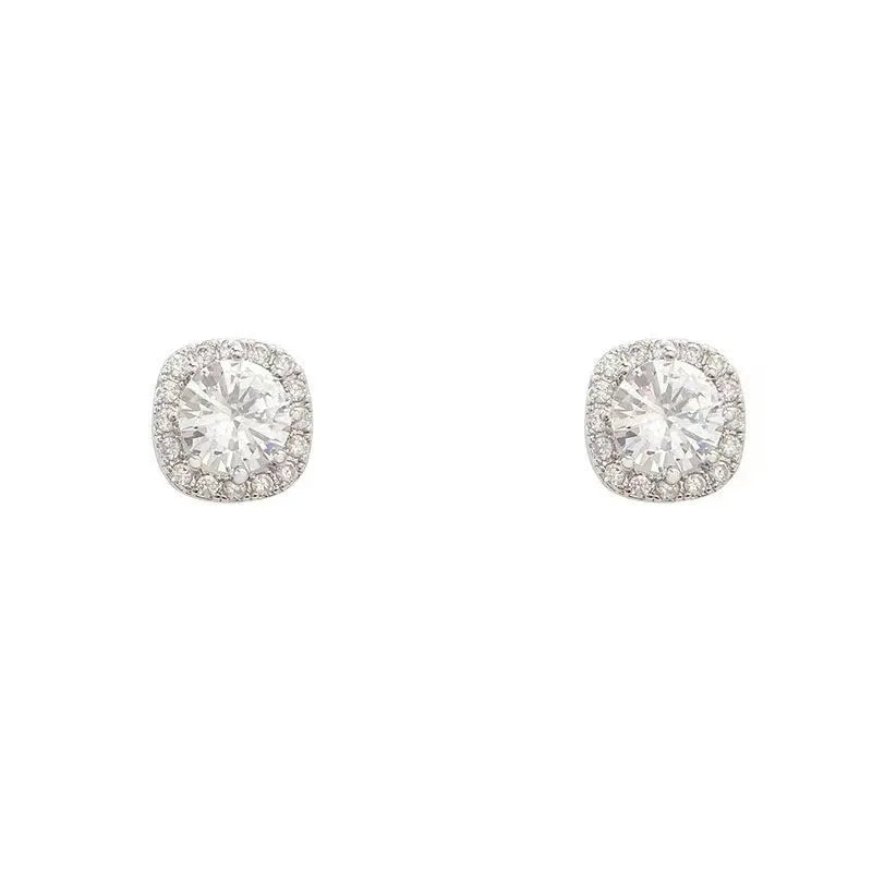 Geometric square diamond earrings in gold and silver alloy with quadrilateral design