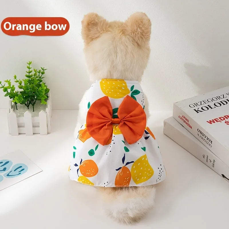 Ultra-thin floral butterfly knot pet dress for dogs and cats with decorative bow