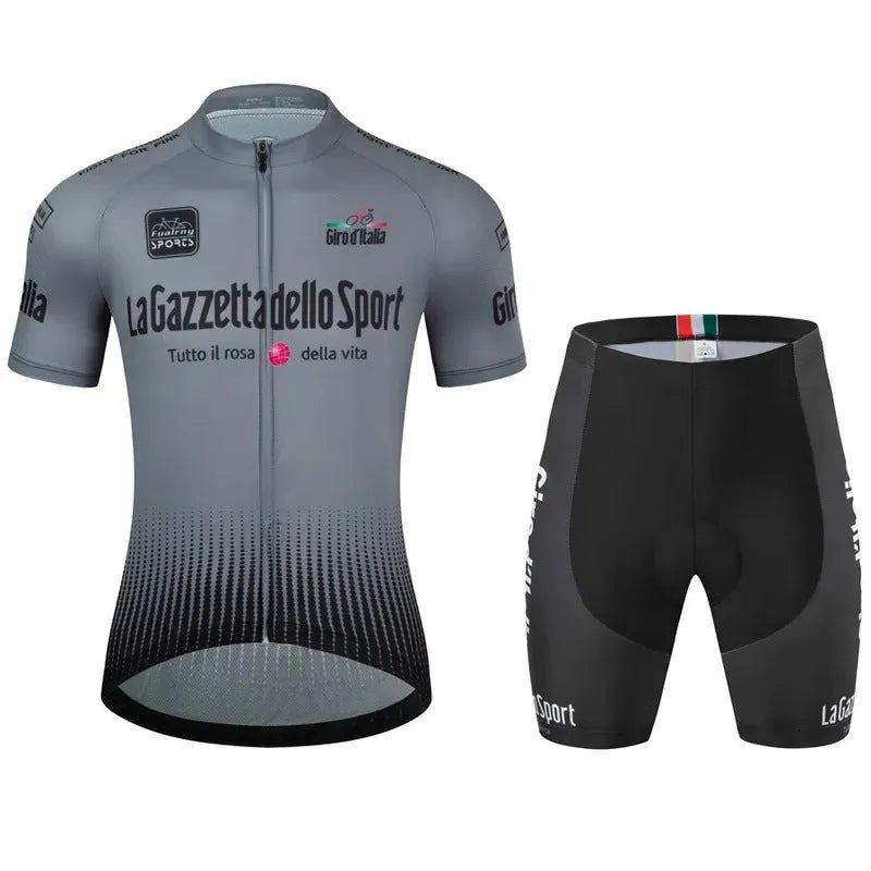 Neutral fit short sleeve cycling suit in polyester fabric for summer sports.