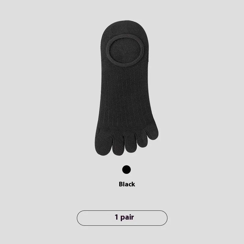 Men's modal cotton five-finger invisible socks in black, white, grey, and khaki colours.