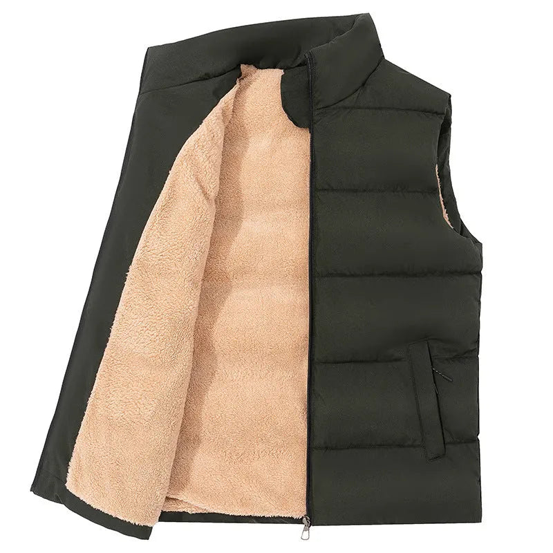 Men's winter fleece lined coat cardigan style with wool lining, available in black, blue, red, sizes M to 5XL