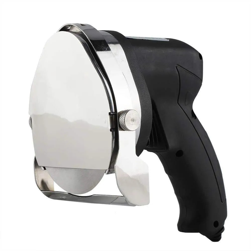 Black electric meat cleaver with blade for turkey barbecue machine, showing EU plug.