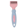 Pink stainless steel dog comb and brush tool with a knot knife edge for pet grooming.