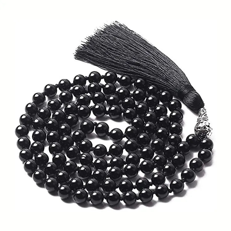 Geometric agate tassel necklace with colourful stone beads measuring 95-100cm in length