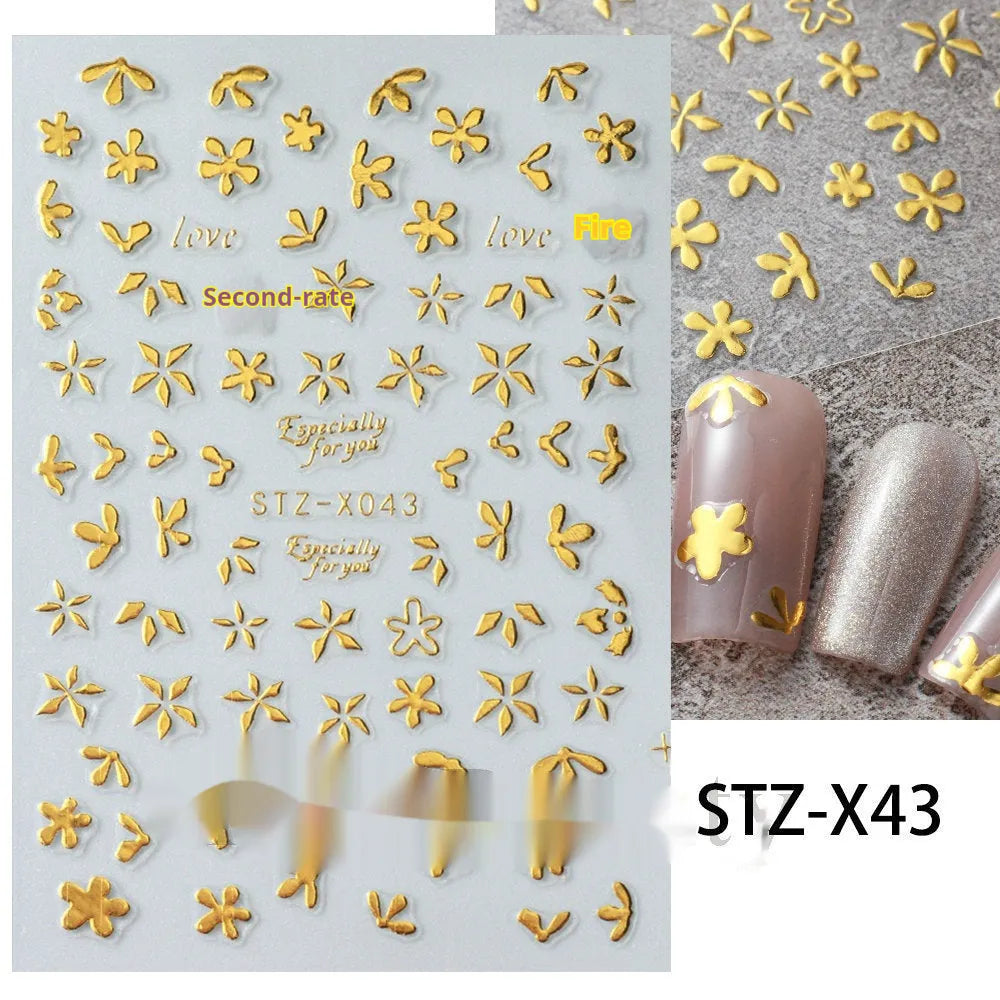 Pack of black and silver striped nail art stickers with cartoon and love pattern designs.