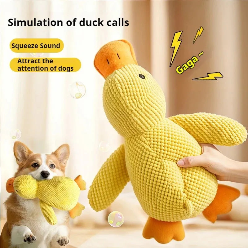 Yellow pet plush duck toy with squeaker for dogs, three sizes available L M S