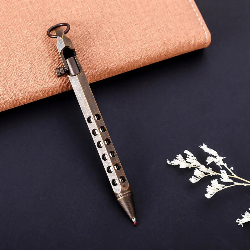 Brass hexagonal retro rollerball pen with 6-angle barrel design and 0.5mm writing tip