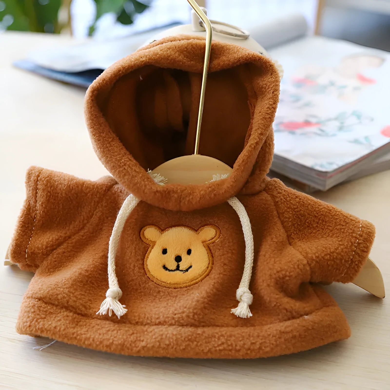 Cloth dog hoodie sweater shown in blue, available in 23cm and 42cm sizes with a grey bear pattern option.