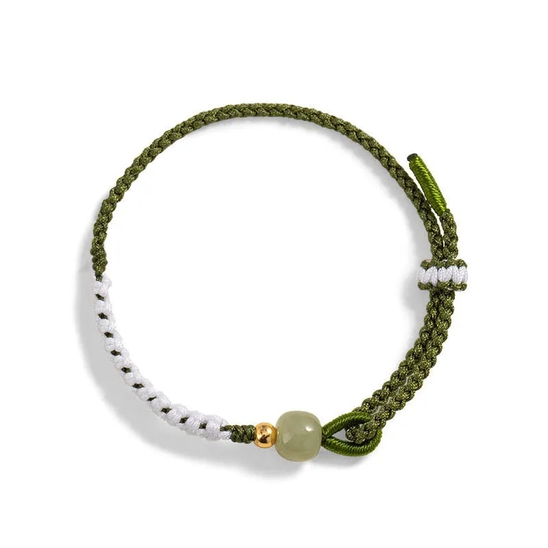 Hetian jade sterling silver Chinese national bracelet with colourful cord carrying strap