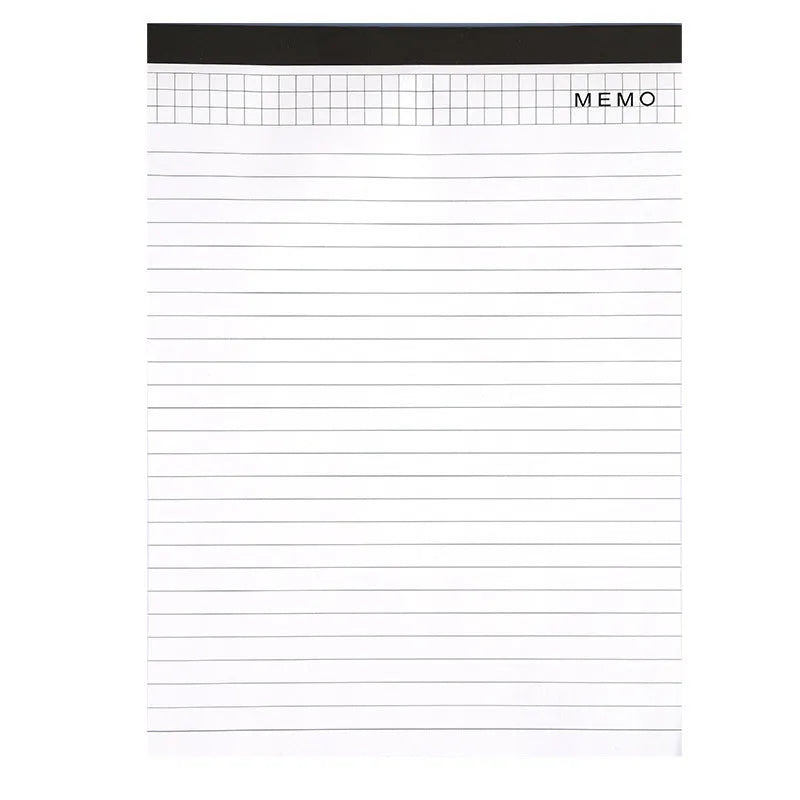 A4 tearable notebook with grid-lined ivory paper and a paper cover, showing wireless adhesive binding