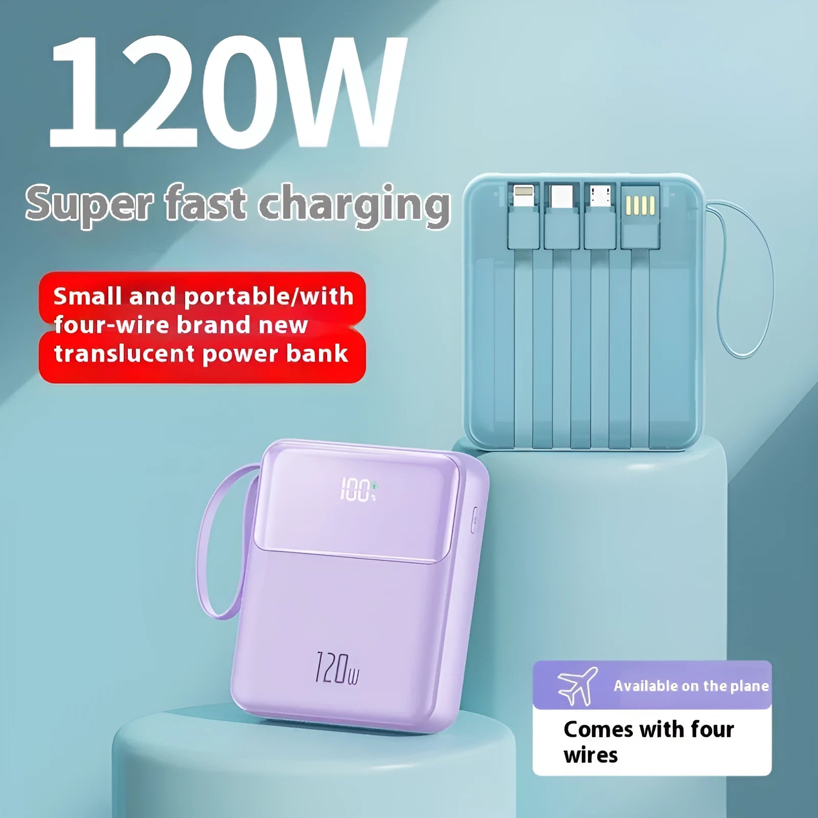 Mini digital display power bank with PD22.5W fast charging in black plastic shell with capacity options