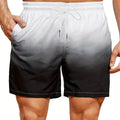 Man wearing grey gradient 3D printed mesh sports shorts against a plain background.
