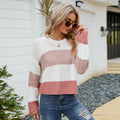 Women's short striped pullover sweater with loose fit in acrylic fabric