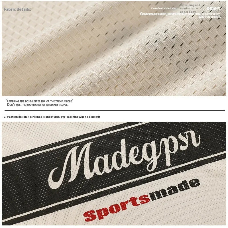 Apricot coloured V-neck sports jersey tops with drop-shoulder sleeves and letter pattern design