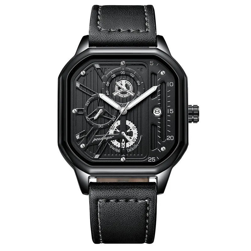 Men's slim 8mm quartz watch with belt-style strap in gold or silver shell options