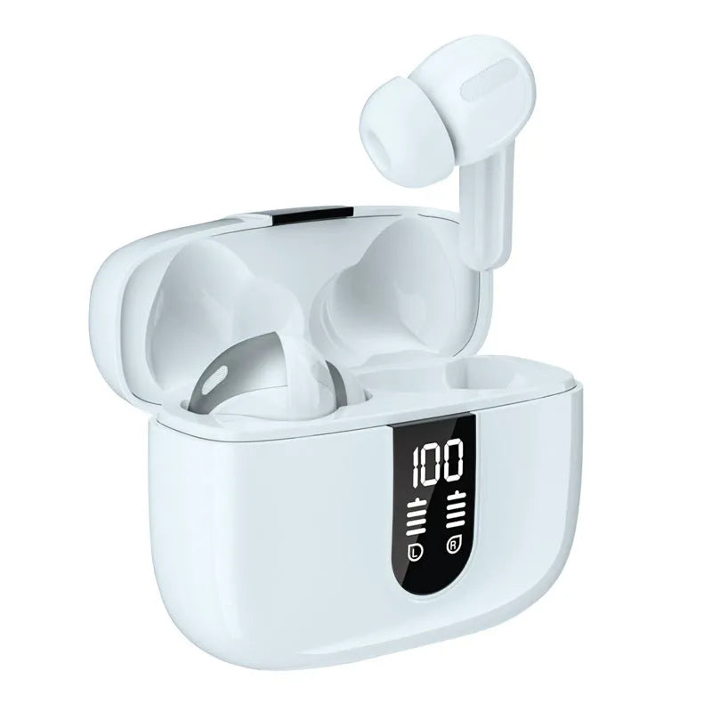 Jerry X08 wireless Bluetooth in-ear headphones with digital display and subwoofer in black grey or white