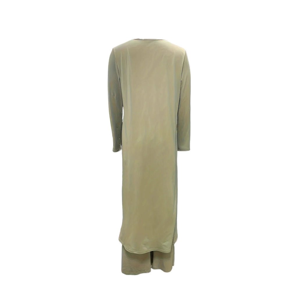 Casual black polyester two-piece lounge set with long sleeve top and loose trousers on a hanger.