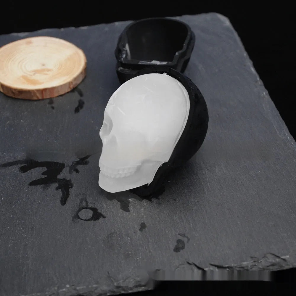 3D silicone Halloween skull ice cube tray showing detailed cavities.