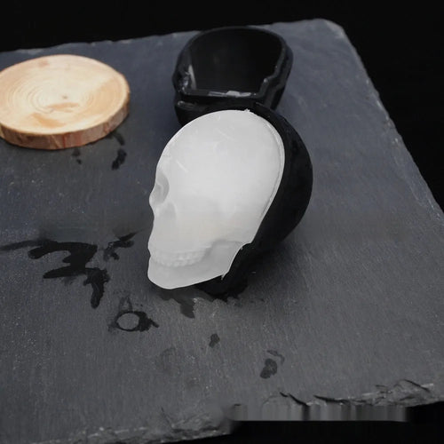 3D silicone Halloween skull ice cube tray showing detailed cavities.