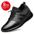 Men's black height increasing casual shoes with hidden 8cm heel in leather or mesh options