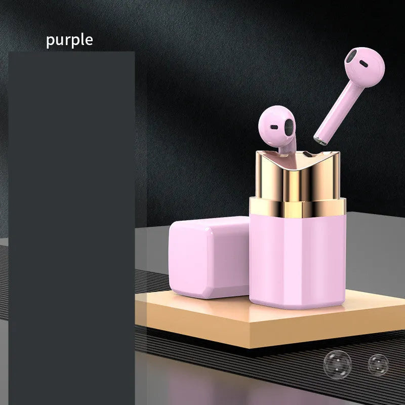 Lipstick design wireless Bluetooth earphones in charging case with colour options