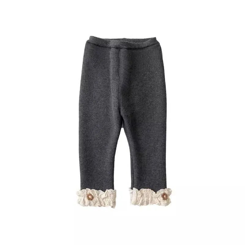 Girls velvet padded leggings in gray, black, milky white, and brown for heights 80-130cm