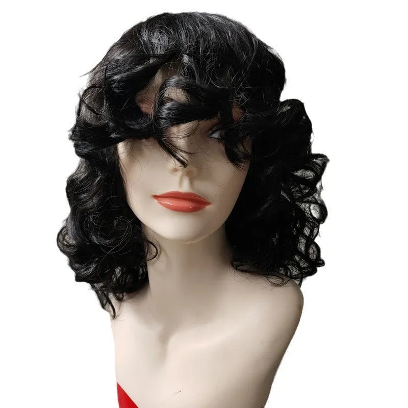 Black synthetic Afro wig with long curly hair in European American exotic style