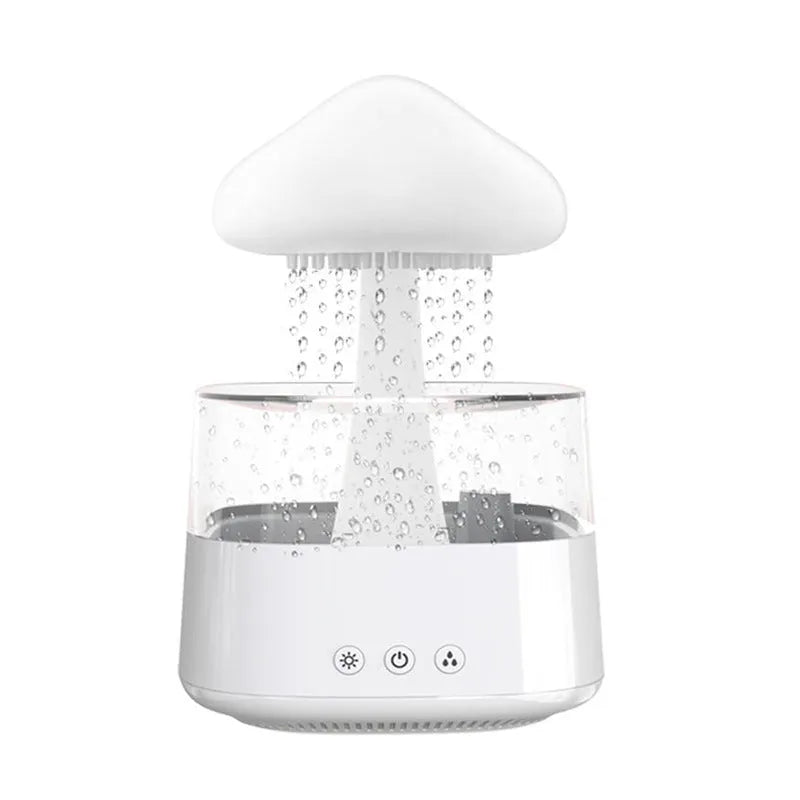 2-in-1 desk humidifier with raining cloud design, essential oil diffuser, and night light in white plastic finish