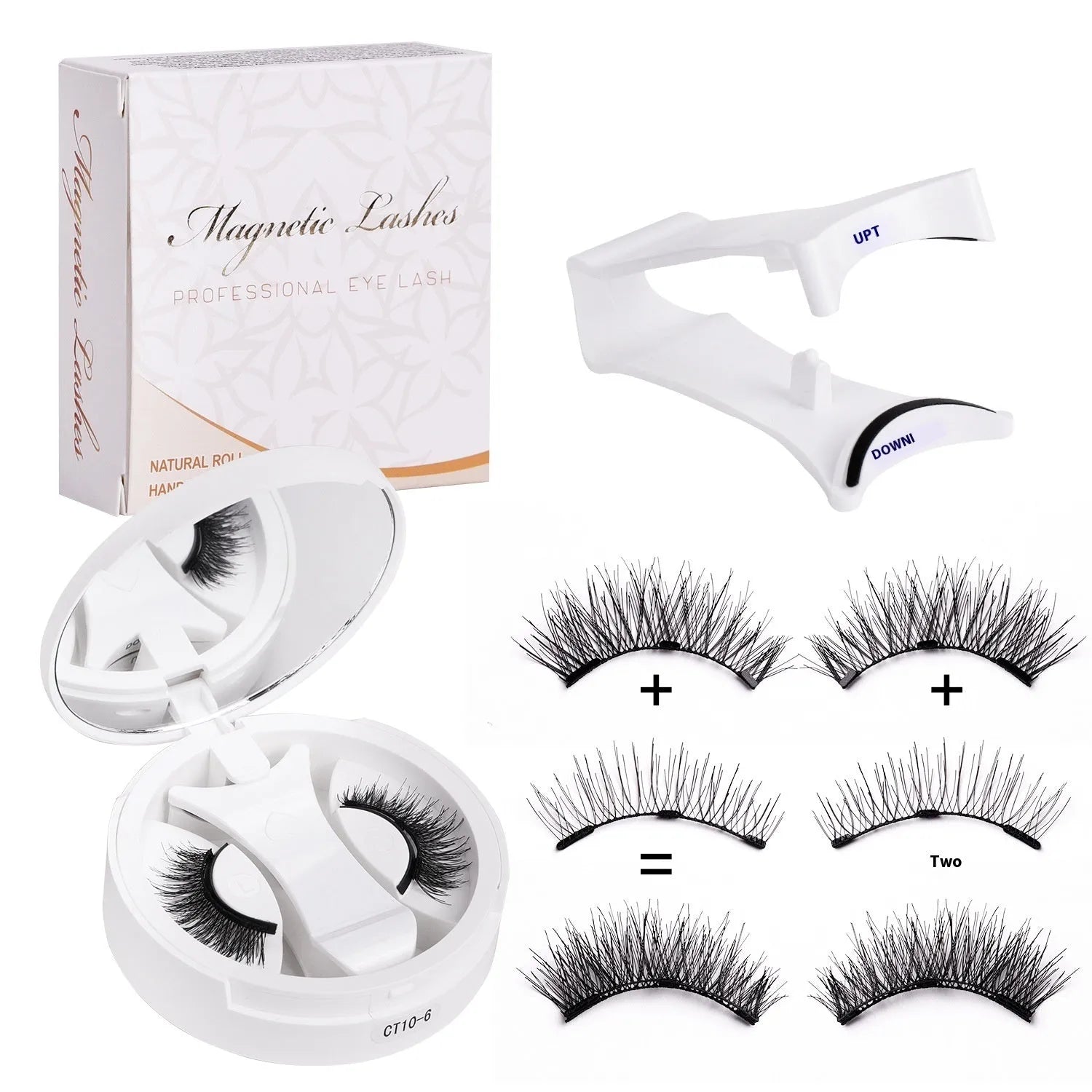 Magnetic false eyelashes inside a portable integrated soap holder case.