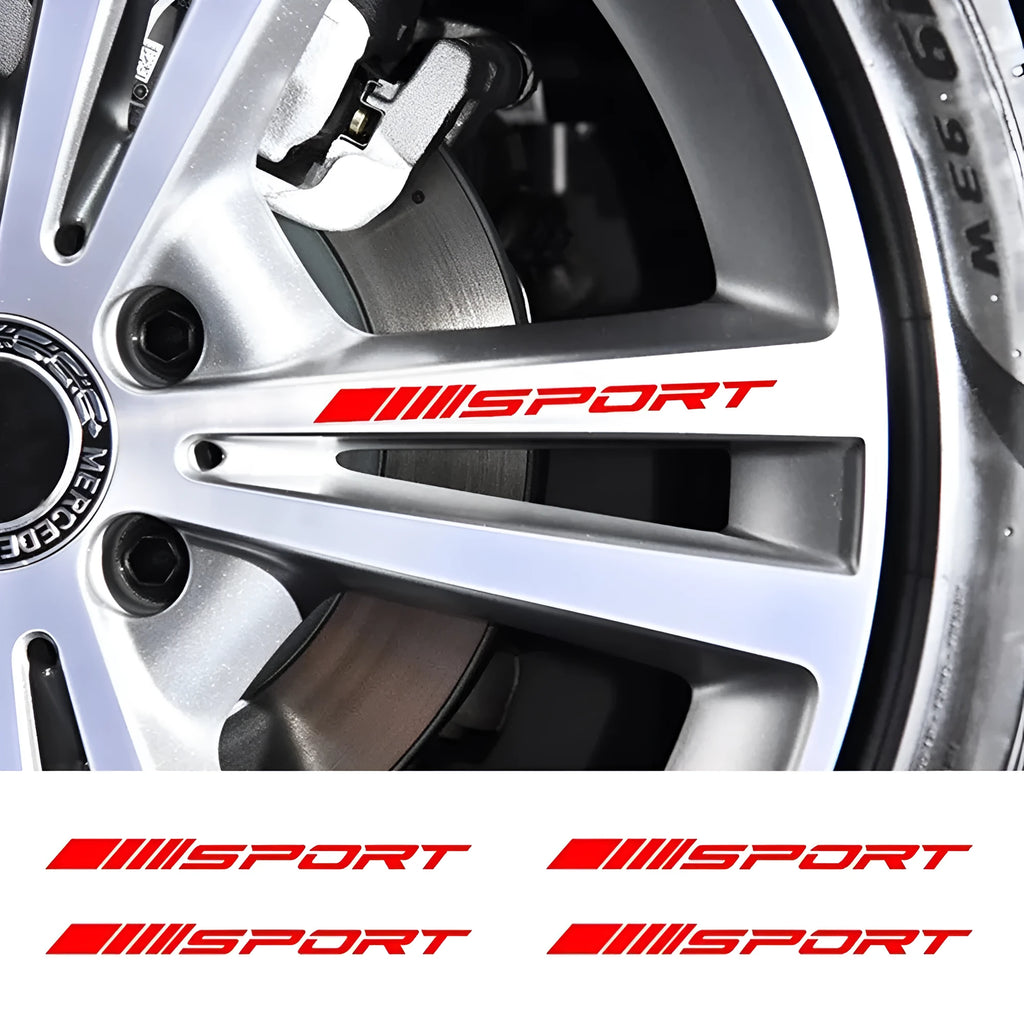 Black hollow sports design PET car rim sticker measuring 10 by 0.7 centimetres.