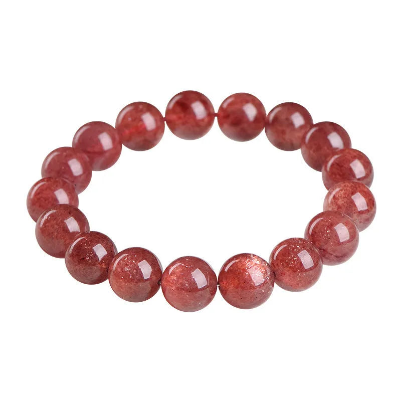 Natural strawberry quartz bracelet with geometric polished beads in cherry red colour