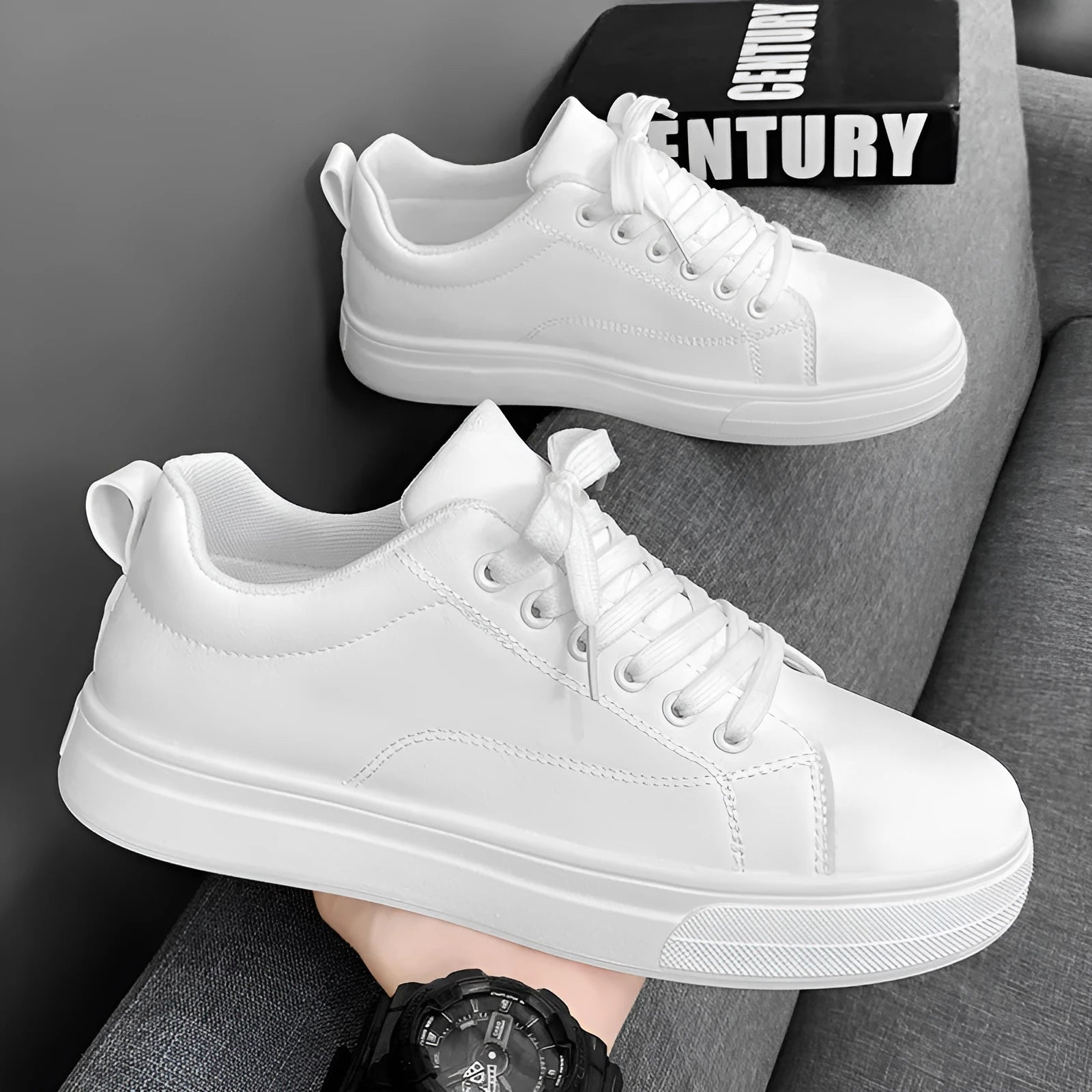 Men's Korean-style low top sneakers in black, white or two-tone colour options