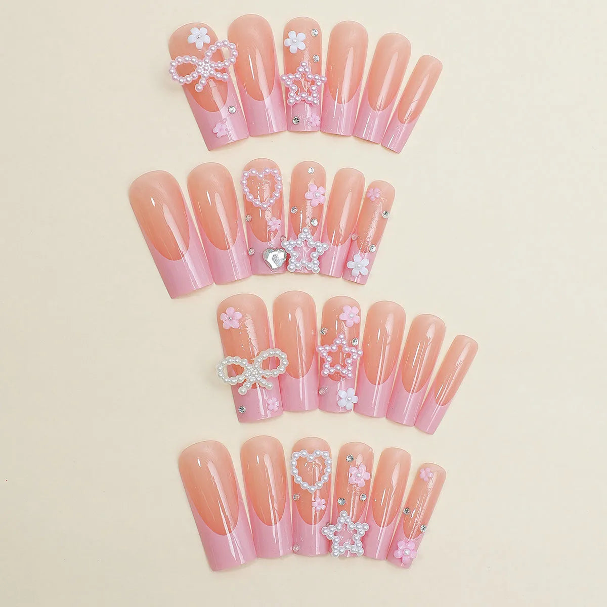 Long water pipe shaped nail art sticker with French spot drill, bow, and love pattern in XB-70-48 colour.