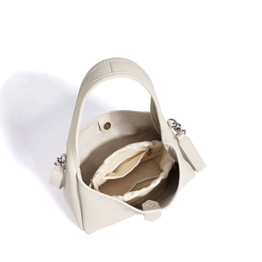 Fashion minimalist single shoulder crossbody handbag in genuine leather bucket shape for women daily wear