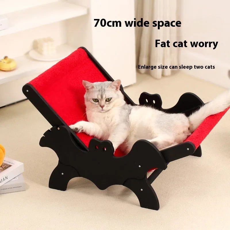 Black and red Halloween themed wooden cat recliner bed with cage enclosure.