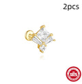 S925 sterling silver zircon geometric stud earrings with gold-plated finishes in clover, crown and chain designs