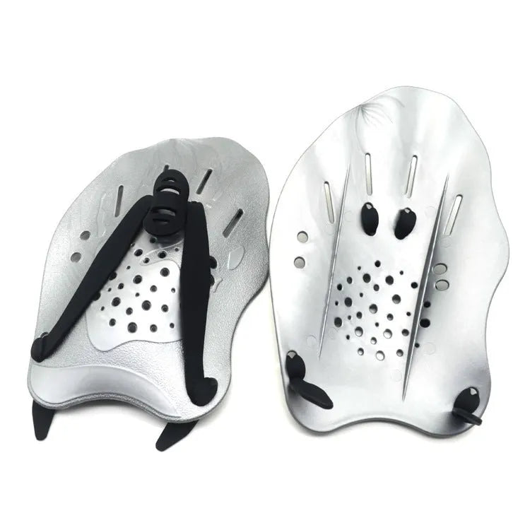 Swimming training paddles with webbed design for freestyle stroke technique in multiple colours