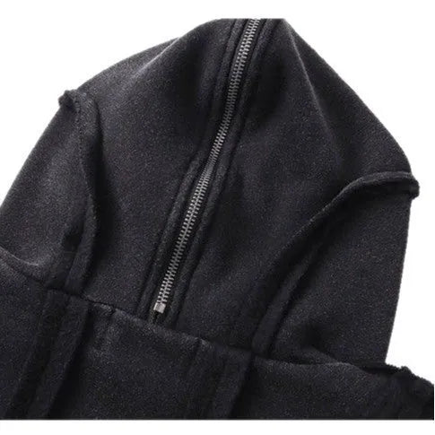 Black cotton padded cardigan coat with hooded design and abstract pattern