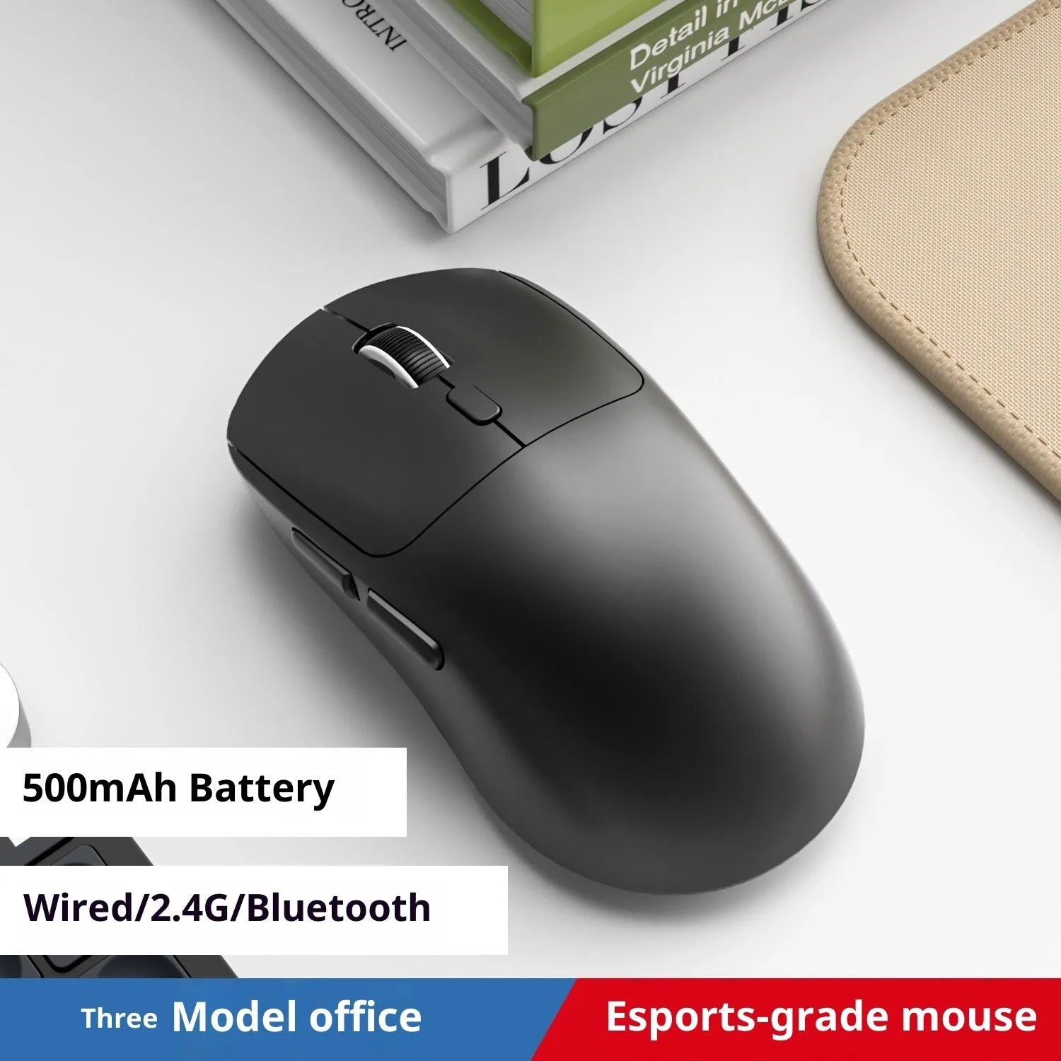 Multi-colour three-mode Bluetooth wireless mouse with USB receiver and charging cable for laptop use