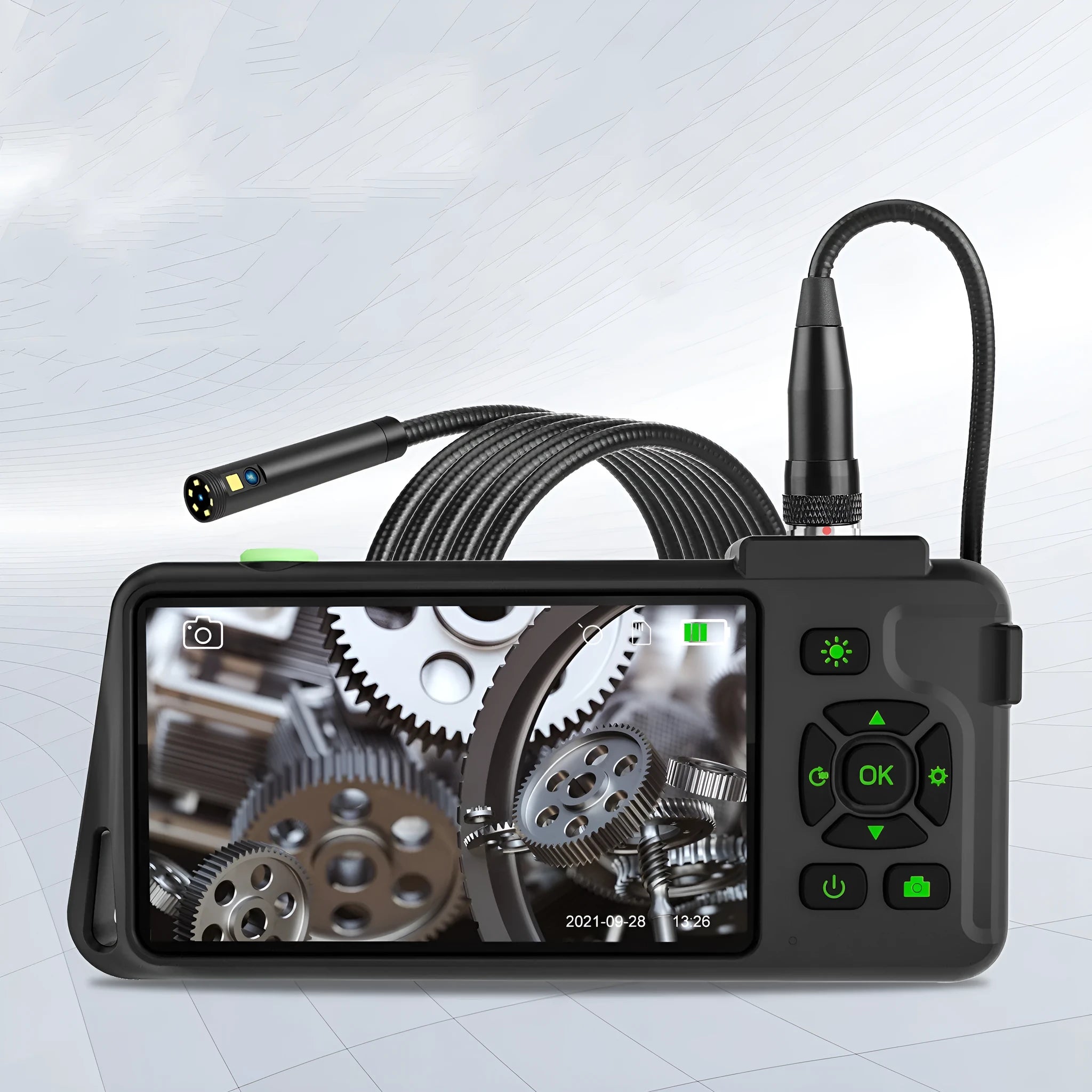 Portable industrial endoscope with 4.5-inch screen and 5.5mm camera for automotive inspection