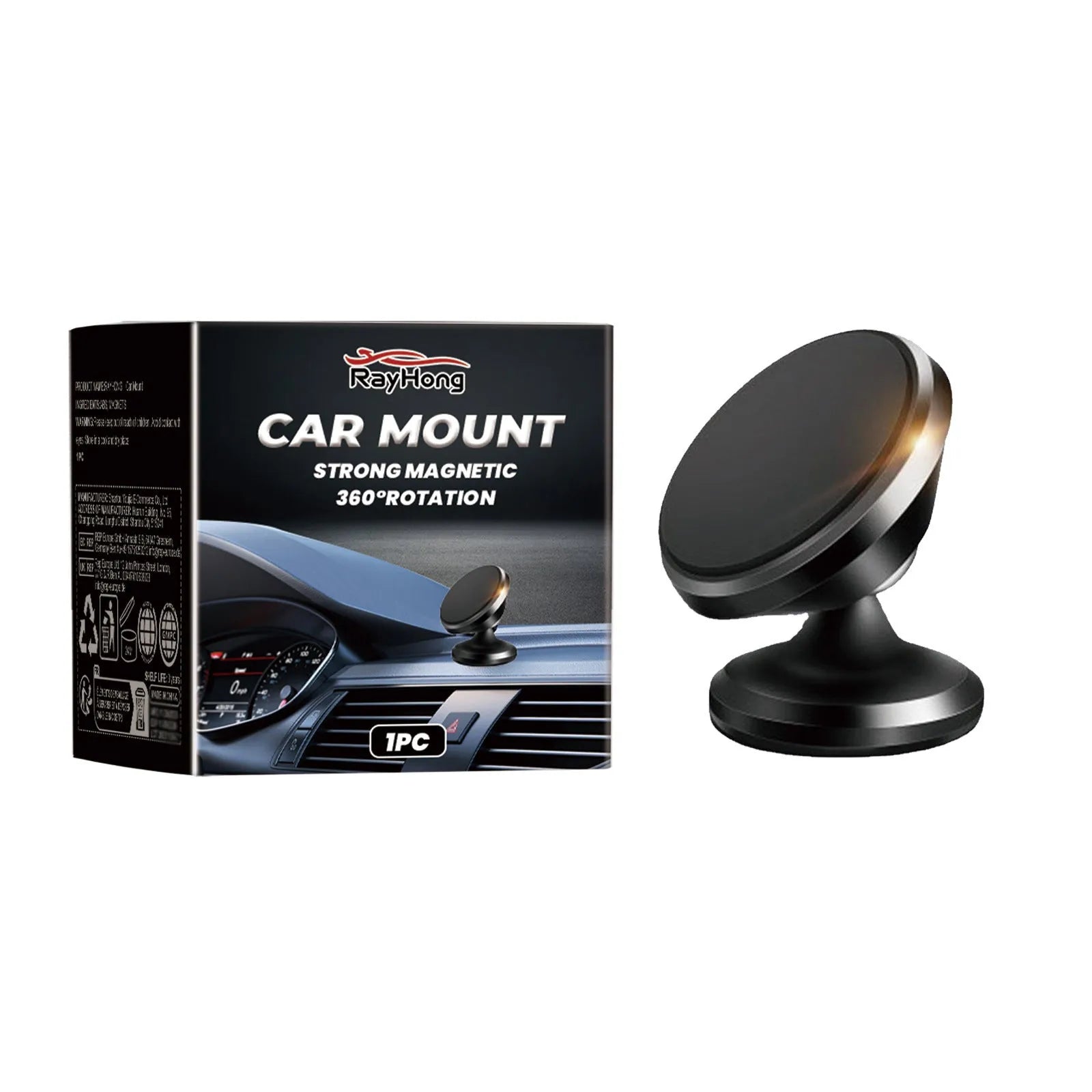 Black magnetic car foldable phone holder with compact 3.2x3.5 cm size, ABS material, for dashboard windscreen desk use