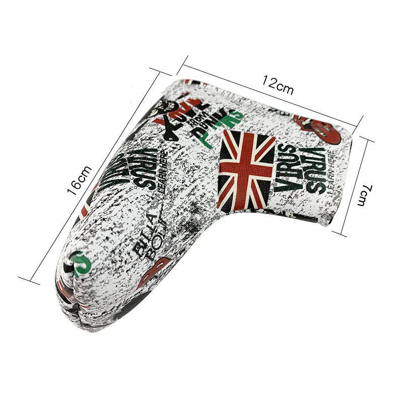 Golf straight bar putter sleeve in a selection of colourful designs with PU waterproof outer and fleece lining.