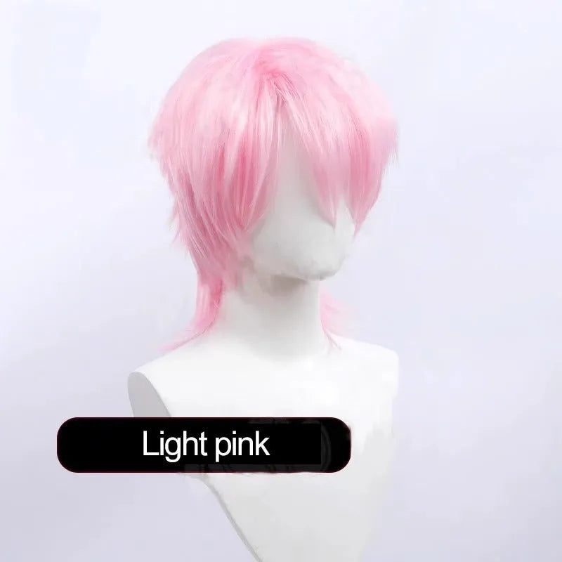 Short cosplay wig for men with lengthened tail and anti-curling mechanism in anime style