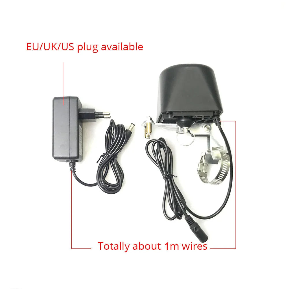 Smart wireless water shut-off valve with Zigbee, ABS fire-retardant housing, for leak detection and remote control
