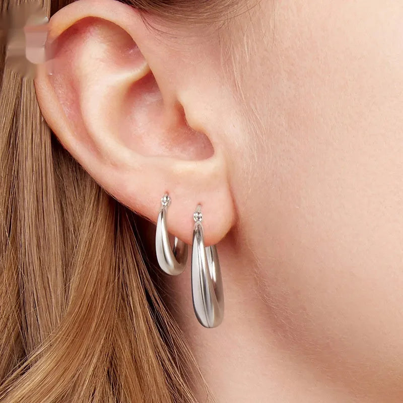 Copper geometry ring clip earrings with silver needle detail in three size options