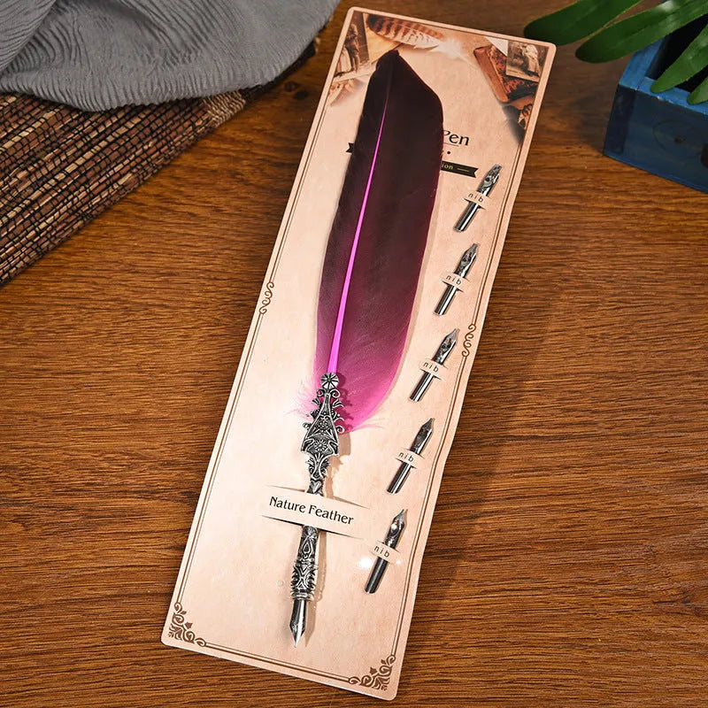 European retro vintage feather dip pen with zinc alloy shell in multiple colour options