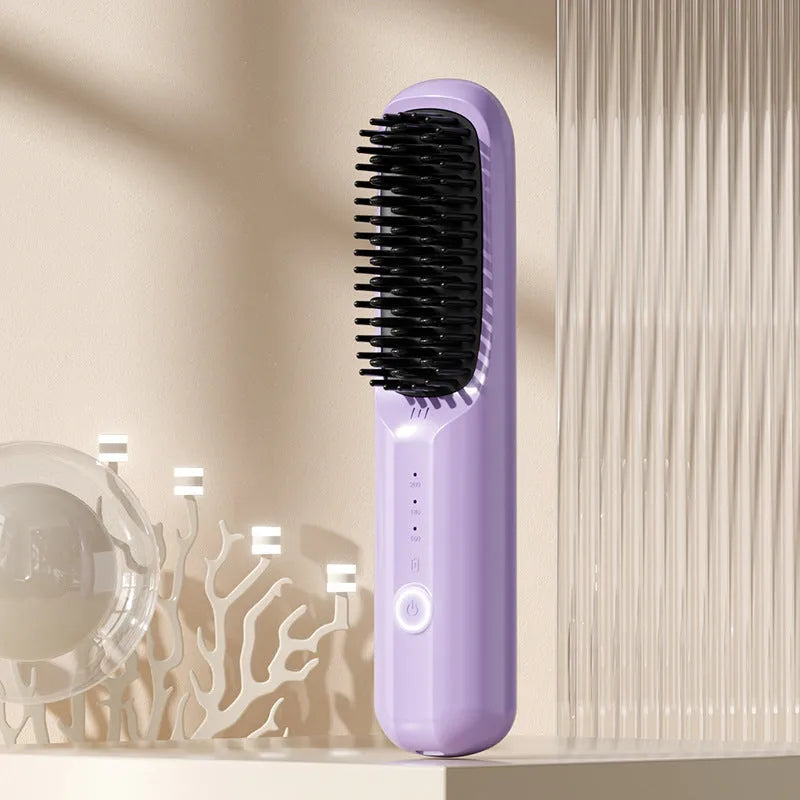 Wireless ionic straightening comb in beige colour with Type-C charging port