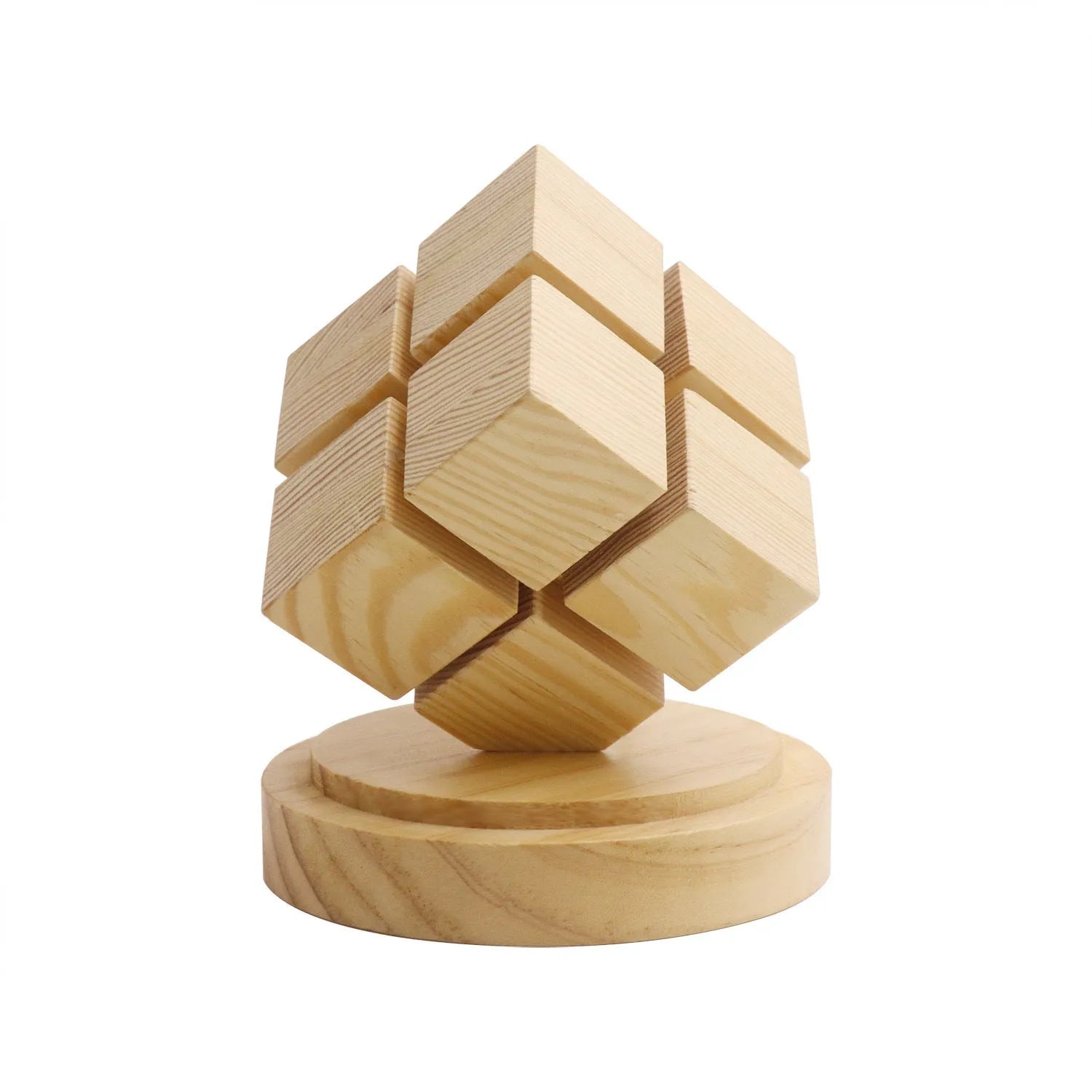 Creative fourth-order Rubik's Cube geometric stereo night lamp with rubber wood shade on bedside table