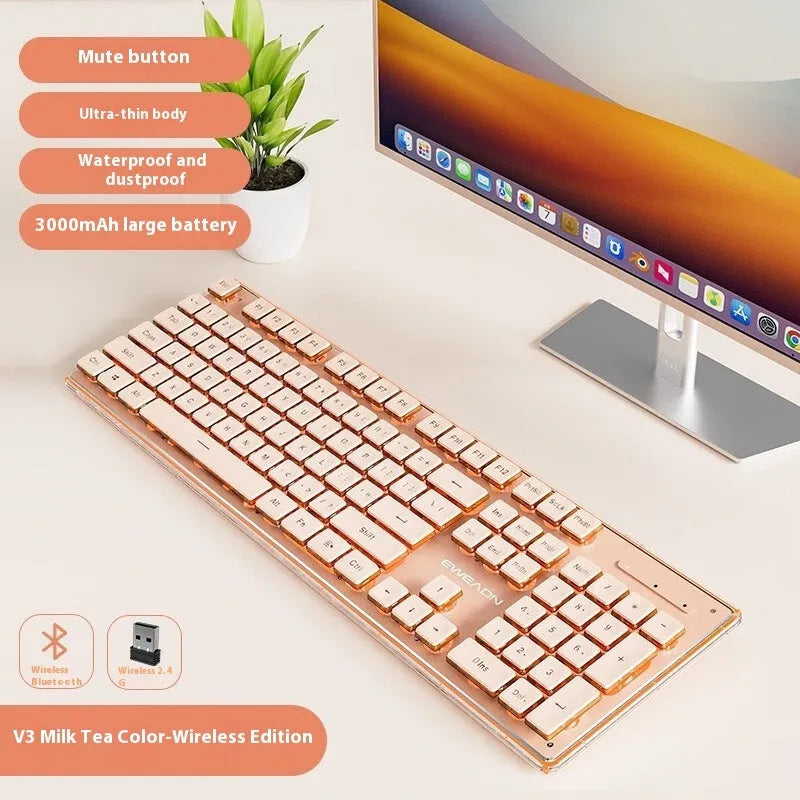 Prewalker V3 silent keyboard and mouse set in retro green colour on a desk.
