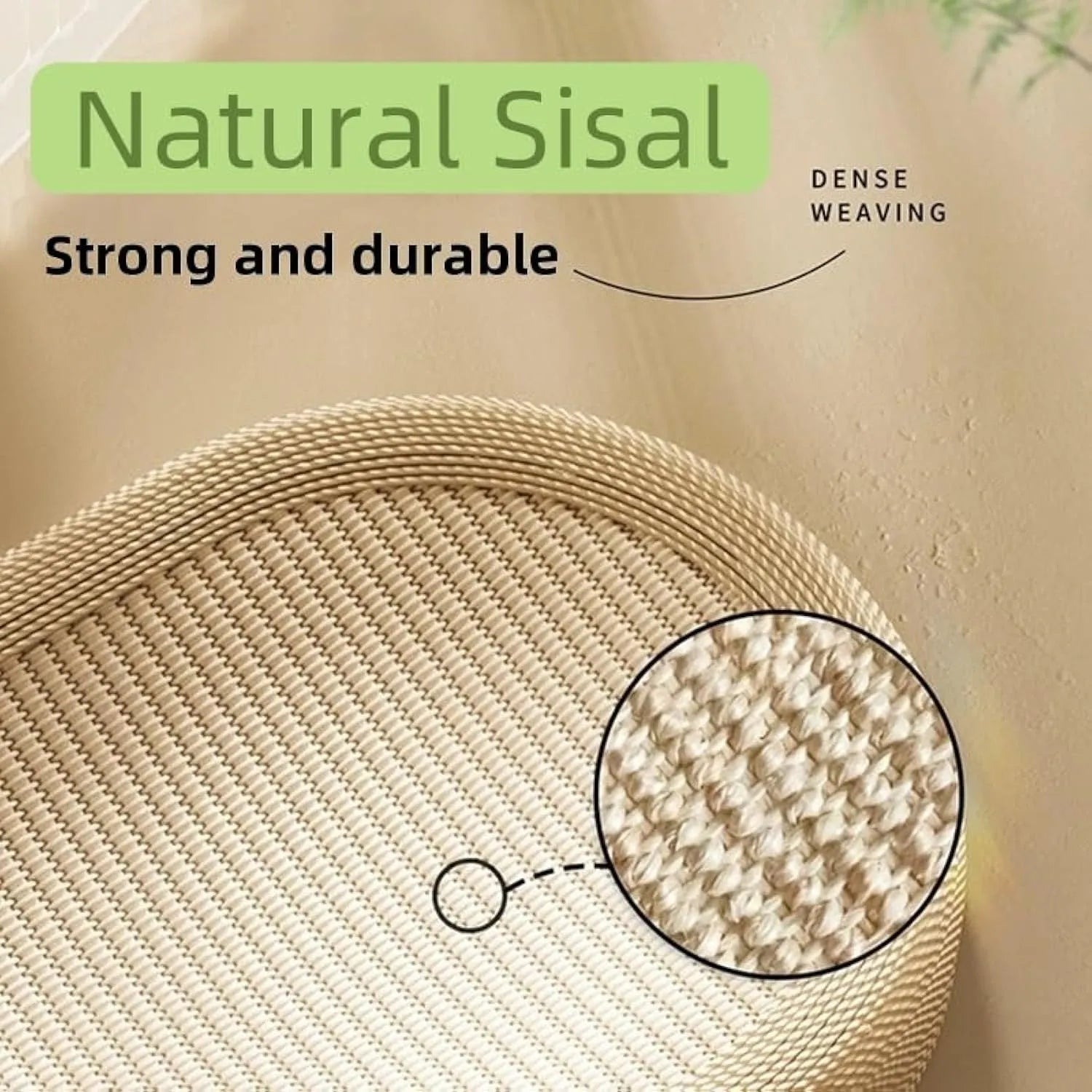 Large natural sisal fibre cat scratching board with a raised lounging platform in a beige colour.